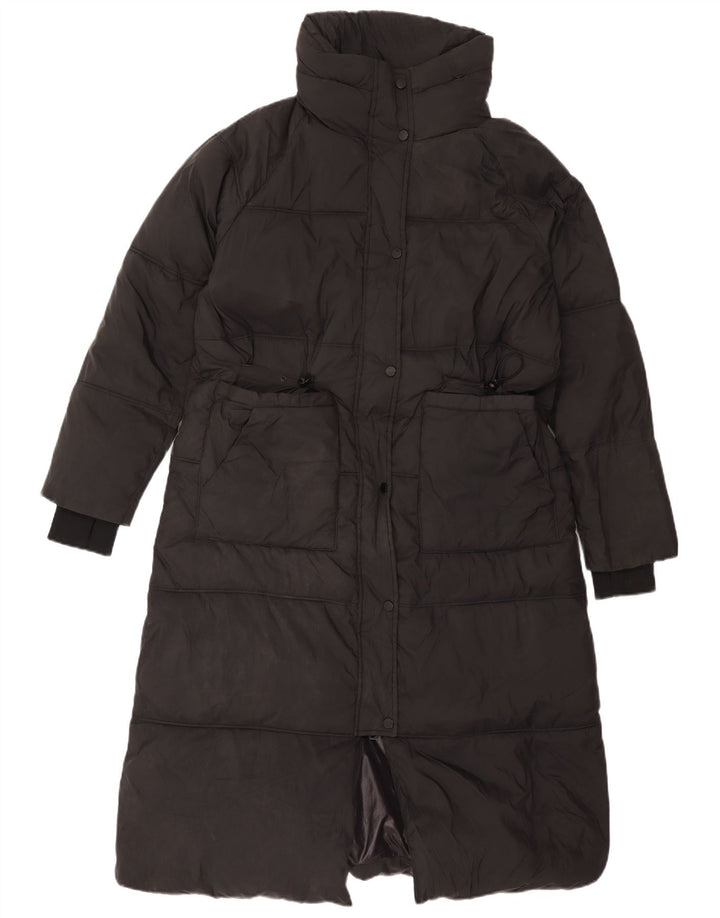 Zara Mujer Abrigo Acolchado Con Capucha UK 44 Medio Negro Poliéster