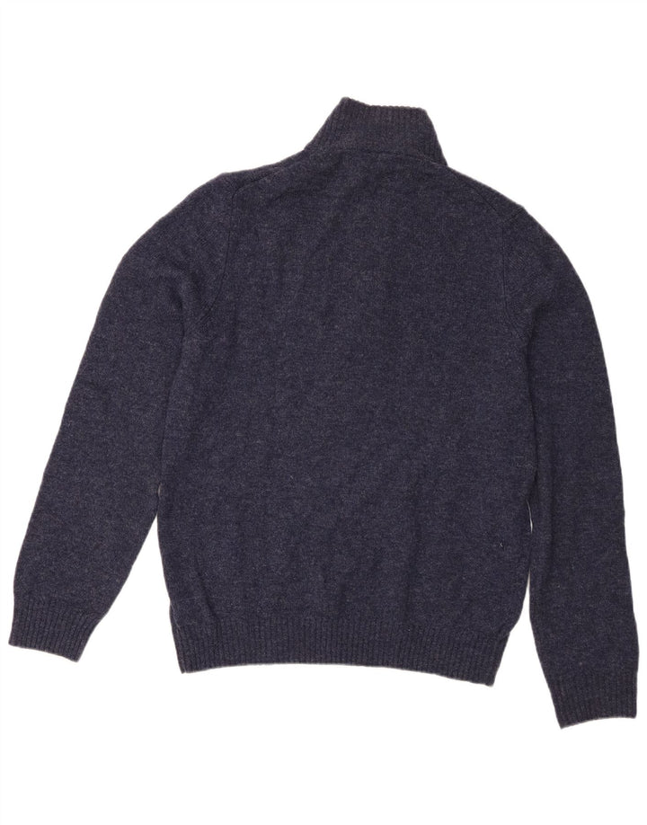 Marks & Spencer Suéter tipo jersey con cuello y cremallera para hombre de lana de cordero azul marino mediano
