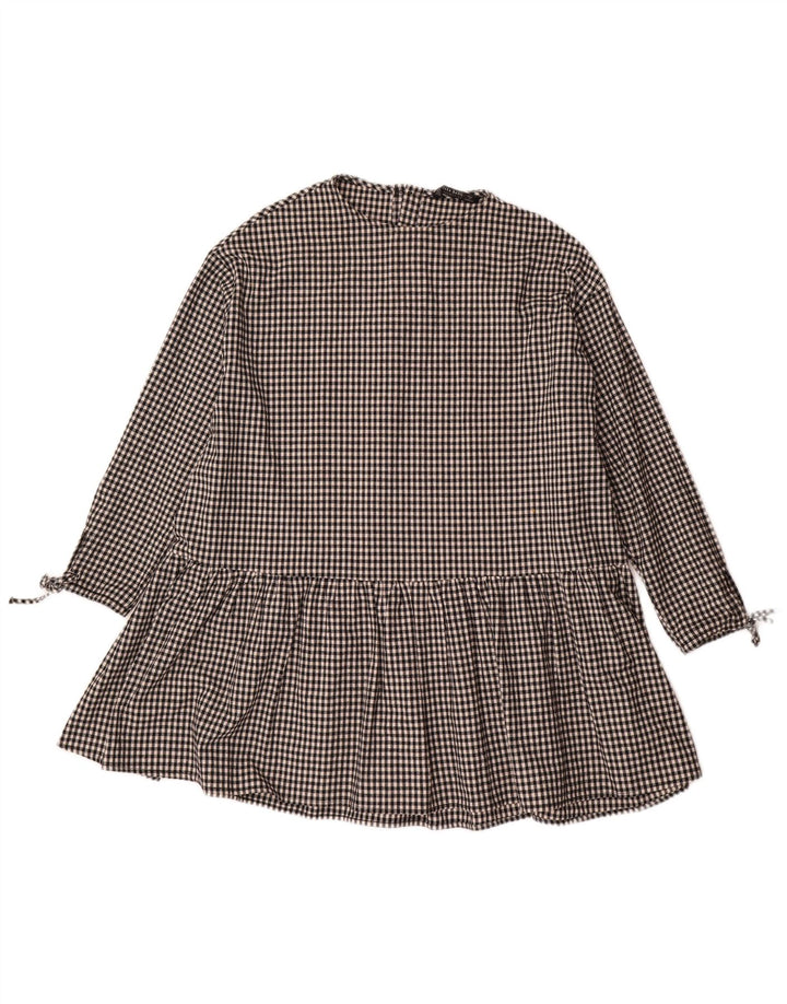 Zara Vestido básico extragrande de manga 3/4 para mujer UK 40 Small Black Gingham