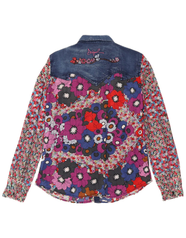 Desigual Camisa de manga larga para mujer UK 46 Large Multicolor Floral Bohemian