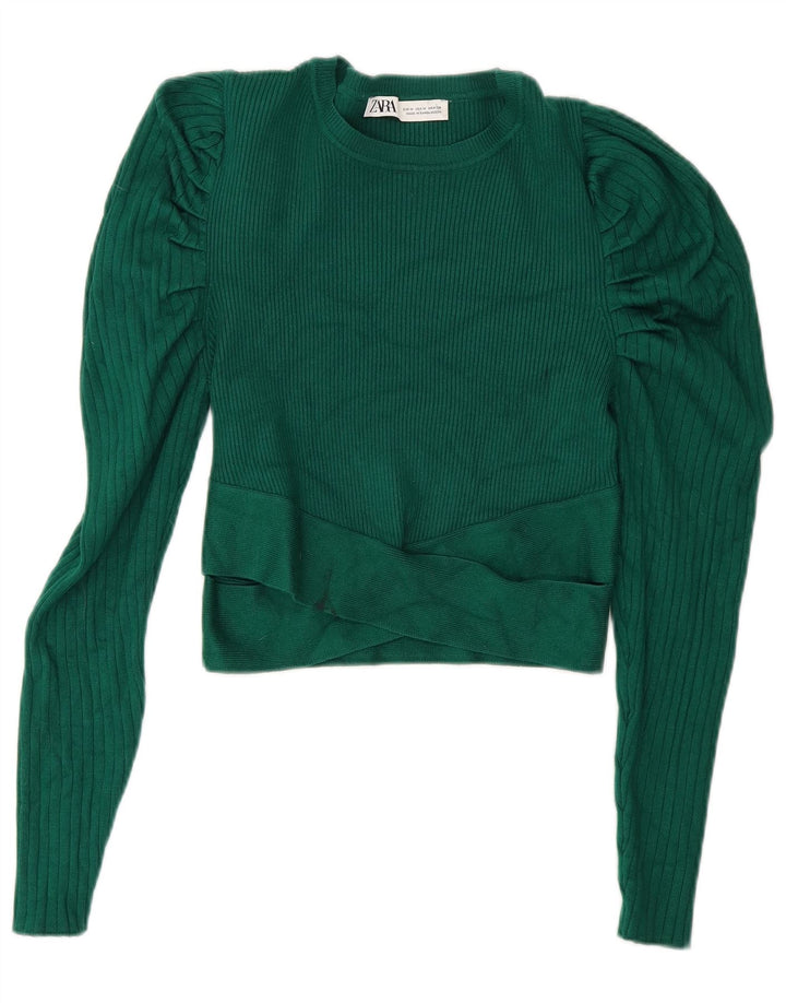 Zara Mujer Crop Top Manga Larga UK 42 Viscosa Verde Medio