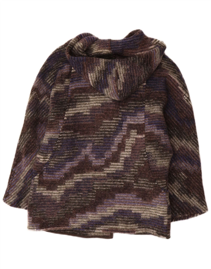 Vintage mujer con capucha abrigo abierto Reino Unido 12 camuflaje multicolor medio