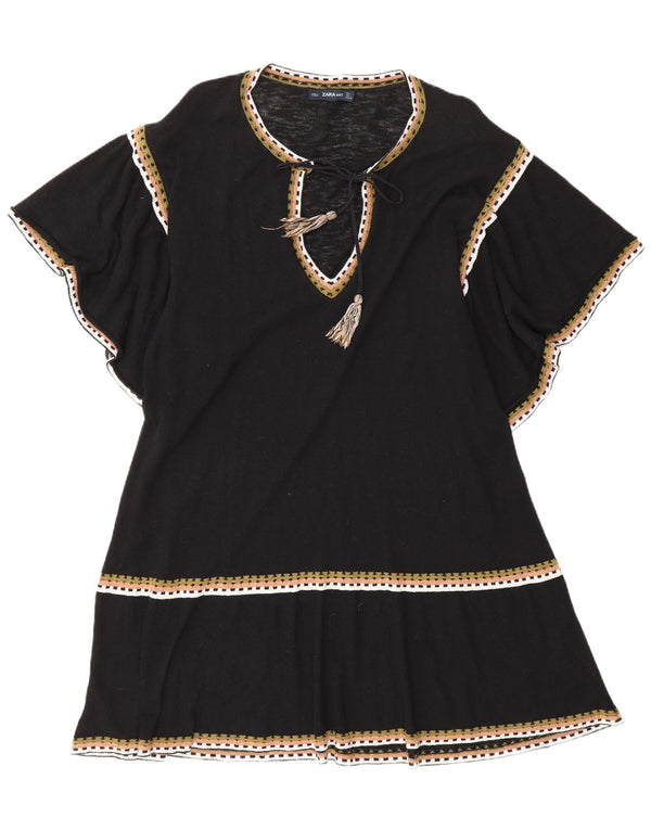 Zara Vestido Acampanado para Mujer UK 46 Grande Algodón Negro