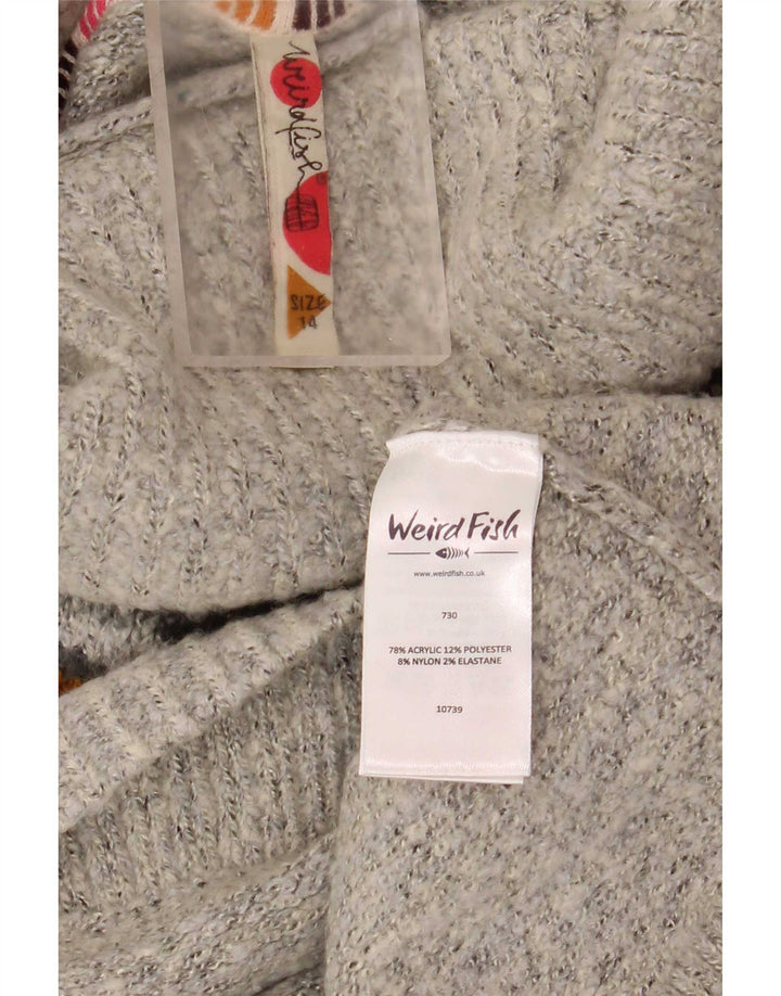 Weird Fish Suéter tipo jersey con cuello vuelto para mujer UK 40 Grande Gris Fair Isle