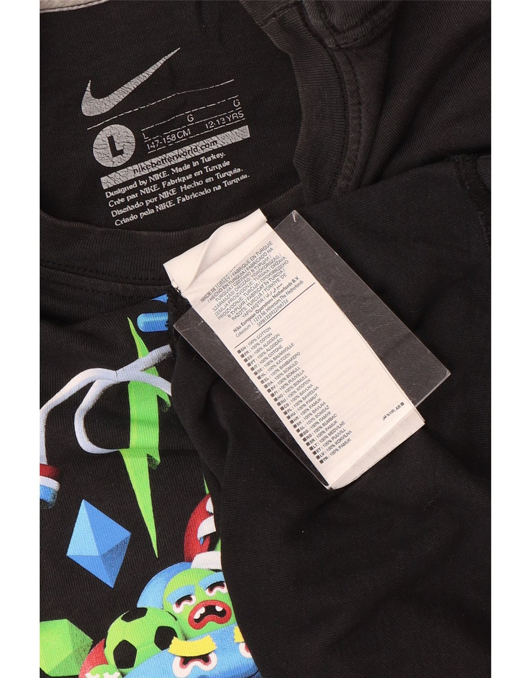 Nike Camiseta gráfica para niños 12-13 años Grande Algodón Negro