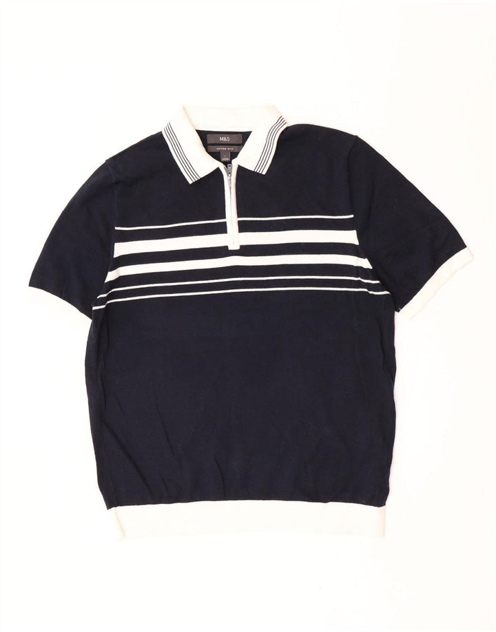 Marks & Spencer Polo para hombre de algodón a rayas azul marino grande