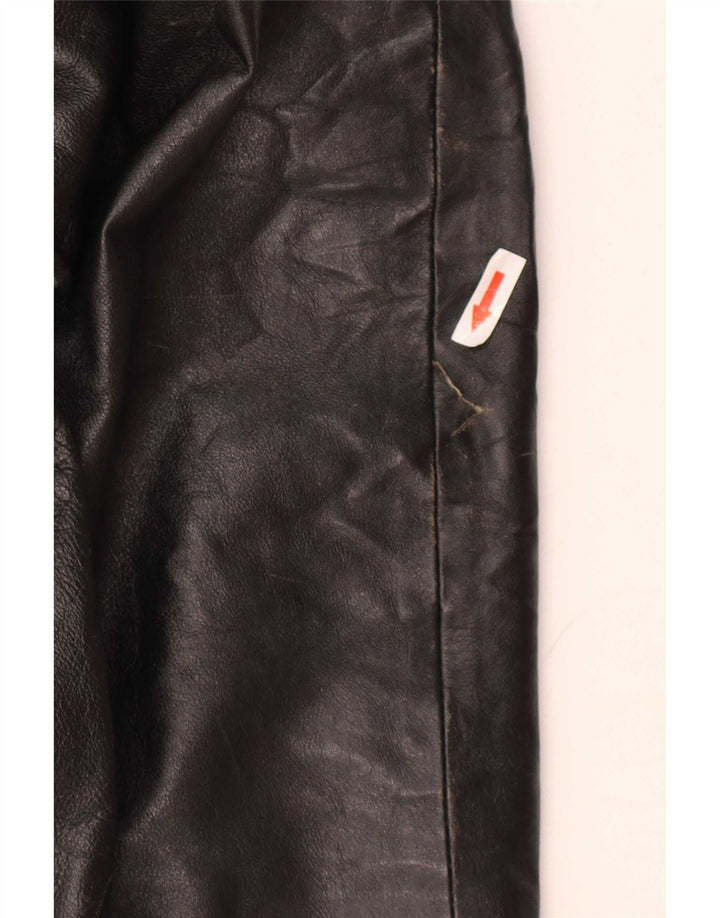 Chaqueta de cuero extragrande con capucha vintage para mujer IT 44 Medium Black