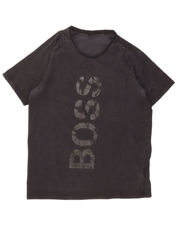Hugo Boss Hombre Camiseta Gráfica Top Grande Lyocell Negro