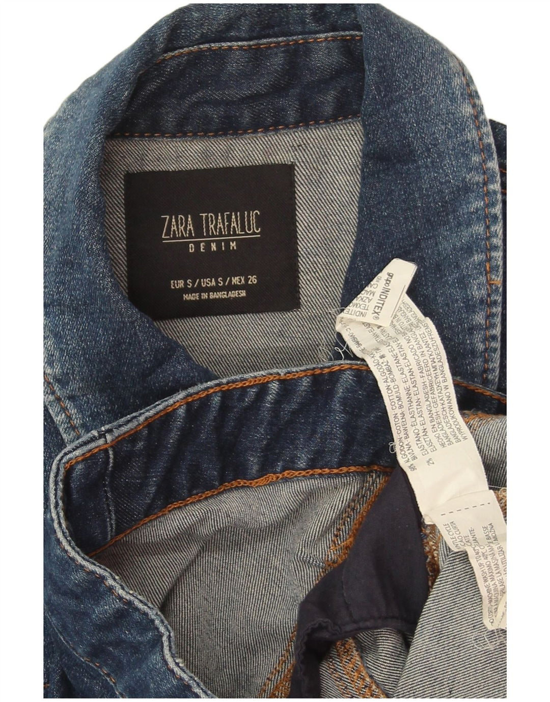 Zara Mujer Crop Denim Chaqueta UK 10 Small Azul Algodón