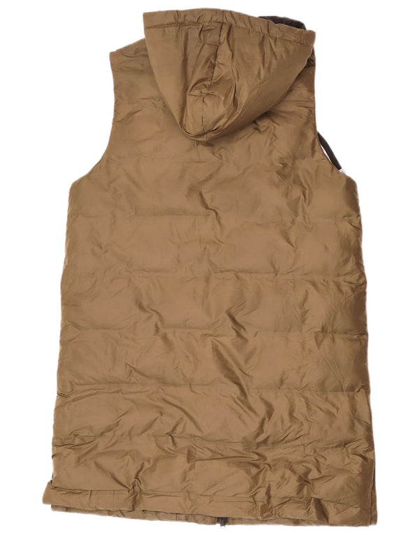 Zara Mujer Chaleco Largo Acolchado Con Capucha UK 44 Poliéster Caqui Mediano