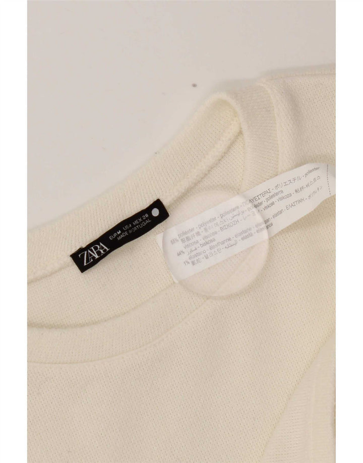 Zara Mujer Crop Top Manga Larga UK 44 Medio Blanco Poliéster