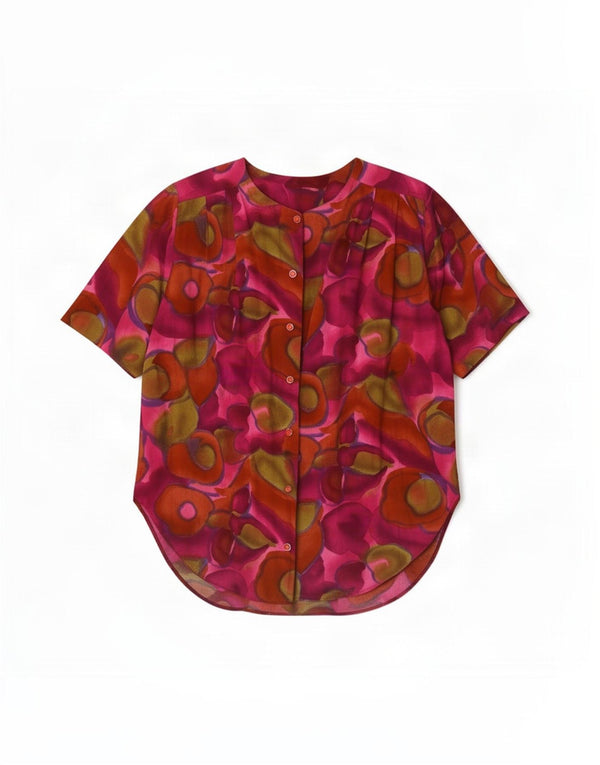 Vintage mujer camisa de manga corta blusa Reino Unido 14 medio multicolor floral