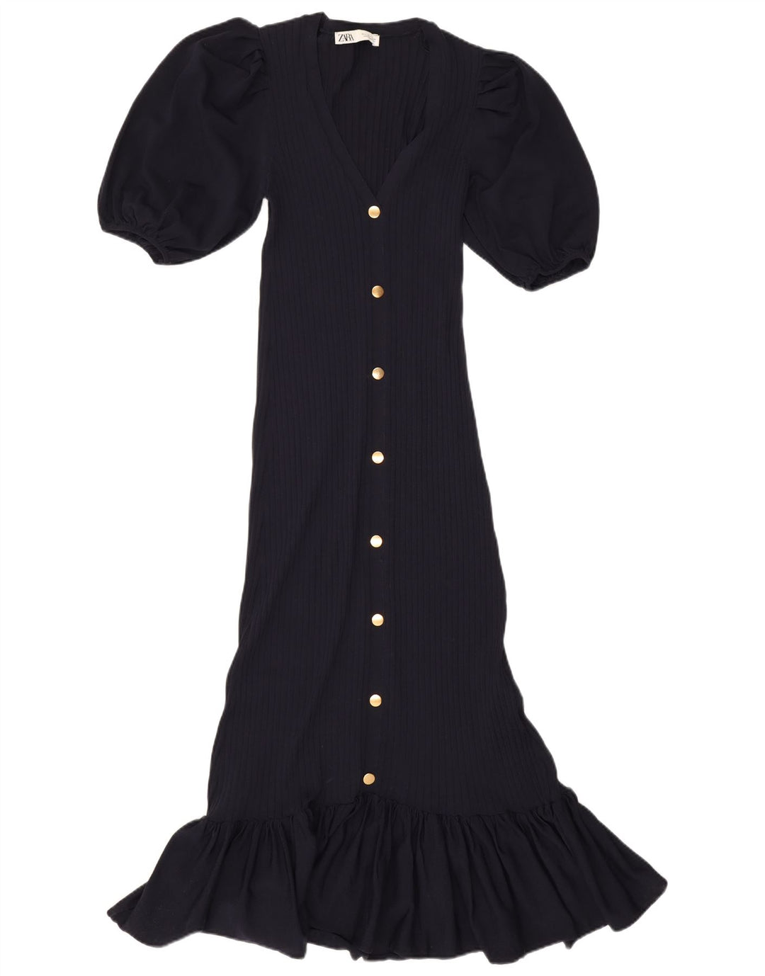 Zara Mujer Maxi Vestido UK 40 Mediano Azul Marino Poliamida