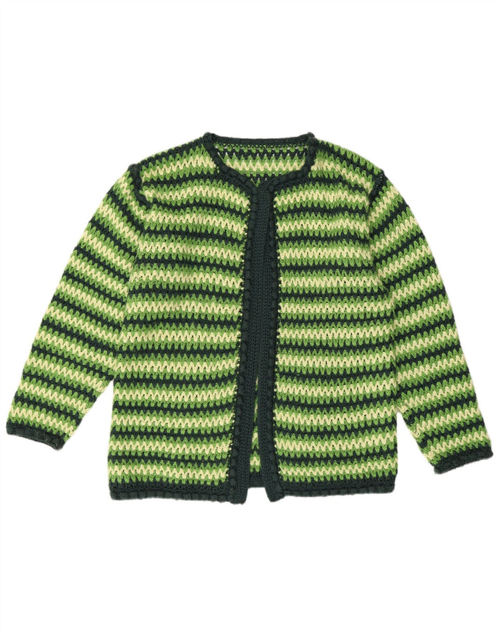 VINTAGE Mujer Crochet Cardigan Suéter Reino Unido 16 Rayas Verdes Grandes