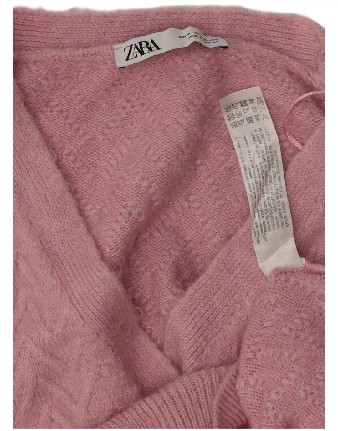 ZARA Mujer Crop Cardigan Suéter UK 44 Acrílico Chevron Rosa Medio