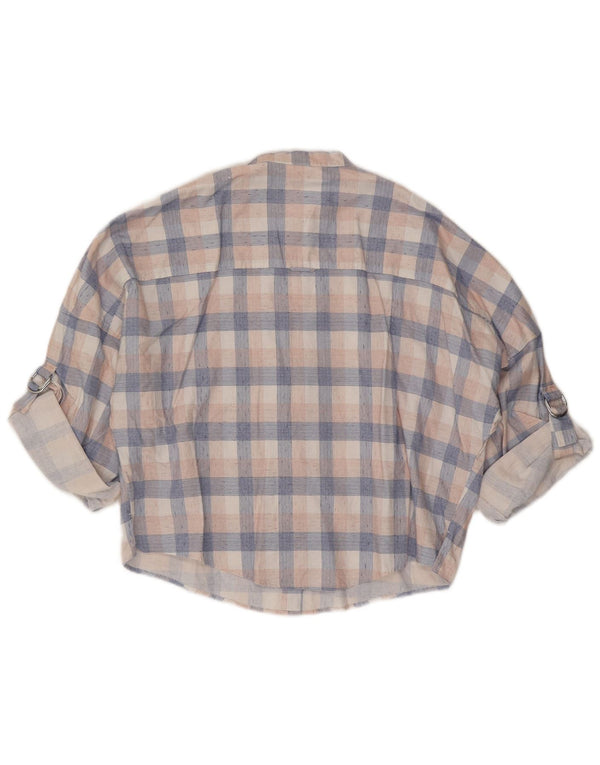 Hugo Boss Camisa extragrande de manga 3/4 para mujer UK 8 Small Blue Check Linen