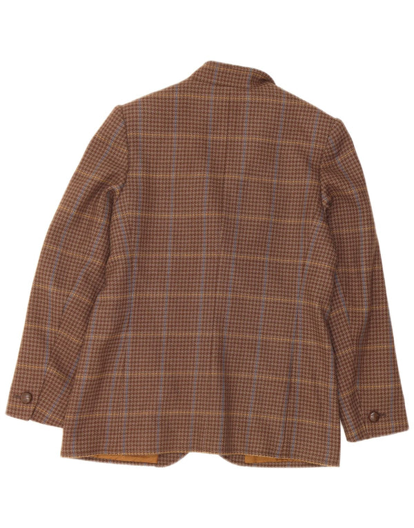 Vintage mujer 2 botones Blazer chaqueta Reino Unido 10 pequeña marrón comprobar lana