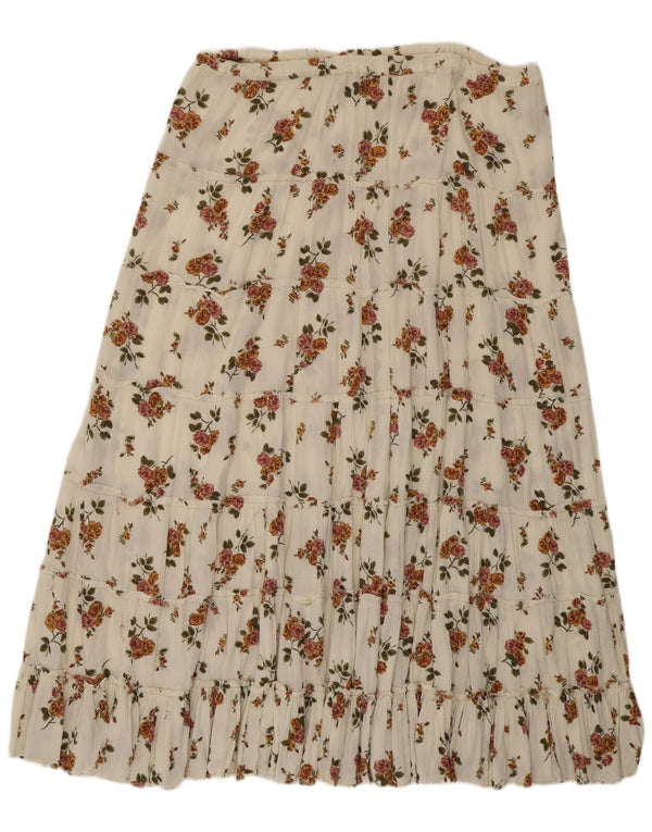 Vintage mujer cintura alta falda escalonada W36 XL blanco floral