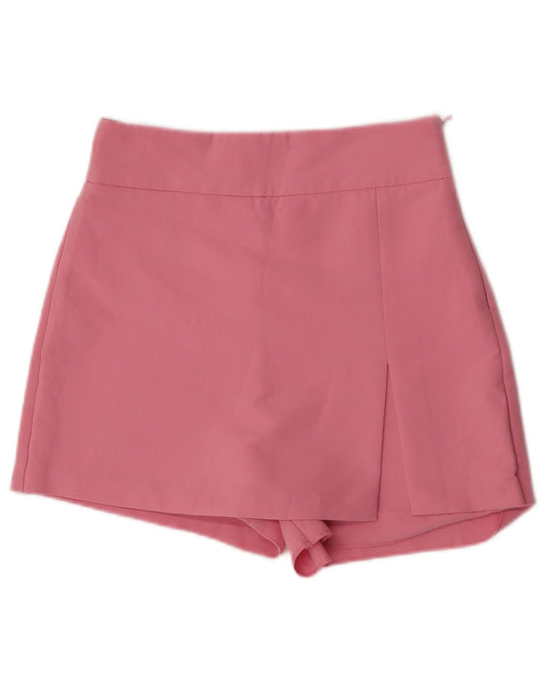 Zara Mujer Shorts Casuales De Cintura Alta Mediano W28 Poliéster Rosa