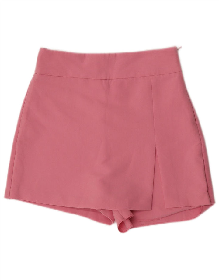 Zara Mujer Shorts Casuales De Cintura Alta Mediano W28 Poliéster Rosa