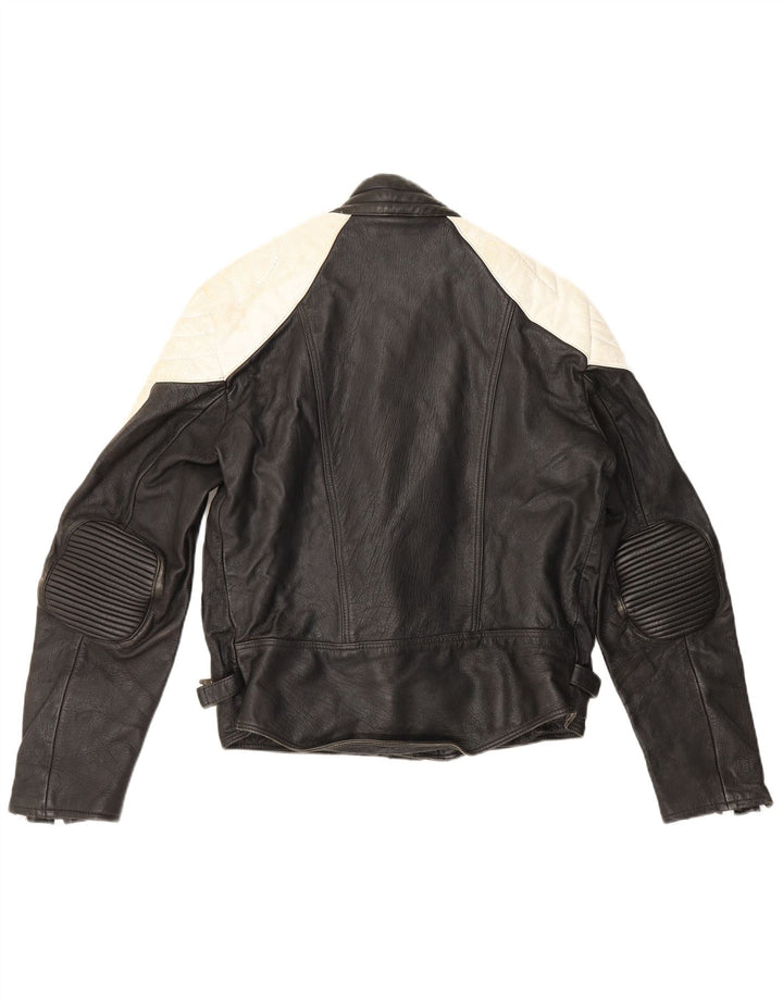 Vintage hombres cuero Racer chaqueta Reino Unido 38 medio negro colorblock