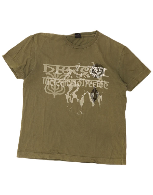 Diesel Hombre Camiseta Gráfica Top XL Algodón Caqui