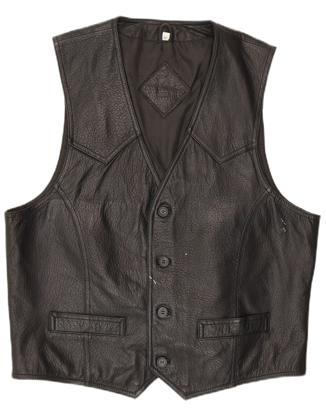 Chaleco de cuero vintage para hombre IT 52 Grande Negro