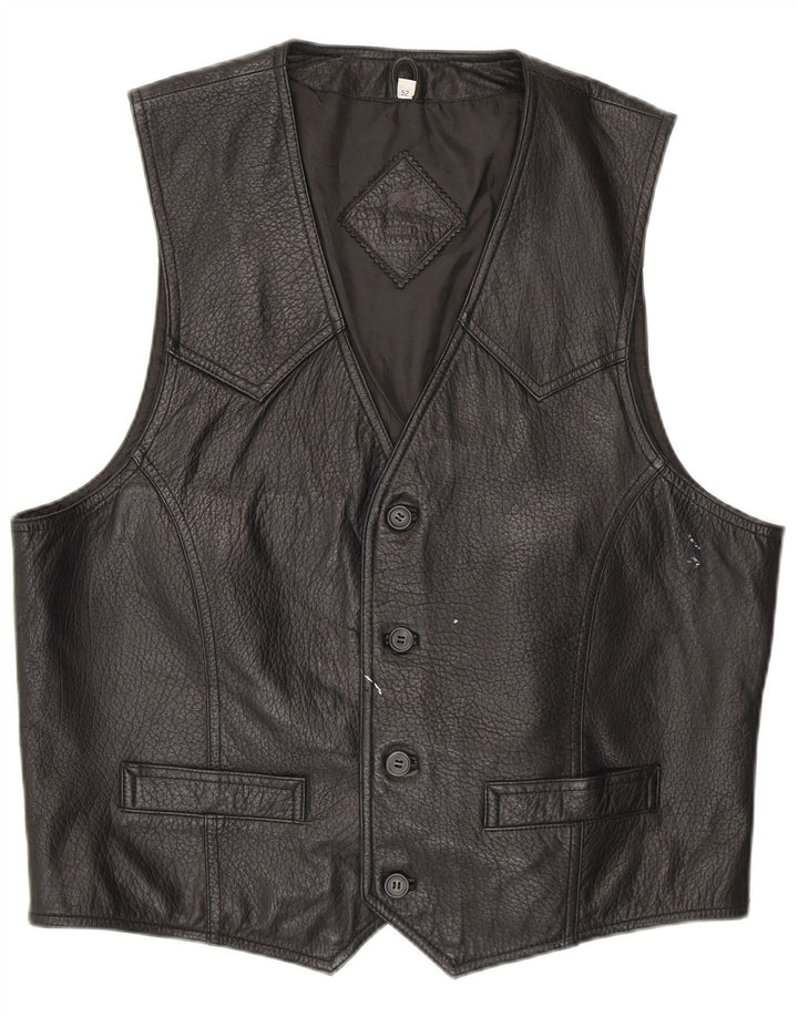 Chaleco de cuero vintage para hombre IT 52 Grande Negro