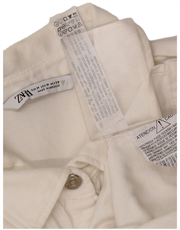 Zara Vestido Vaquero Con Volantes En La Parte Delantera Reino Unido 42 Algodón Blanco Mediano