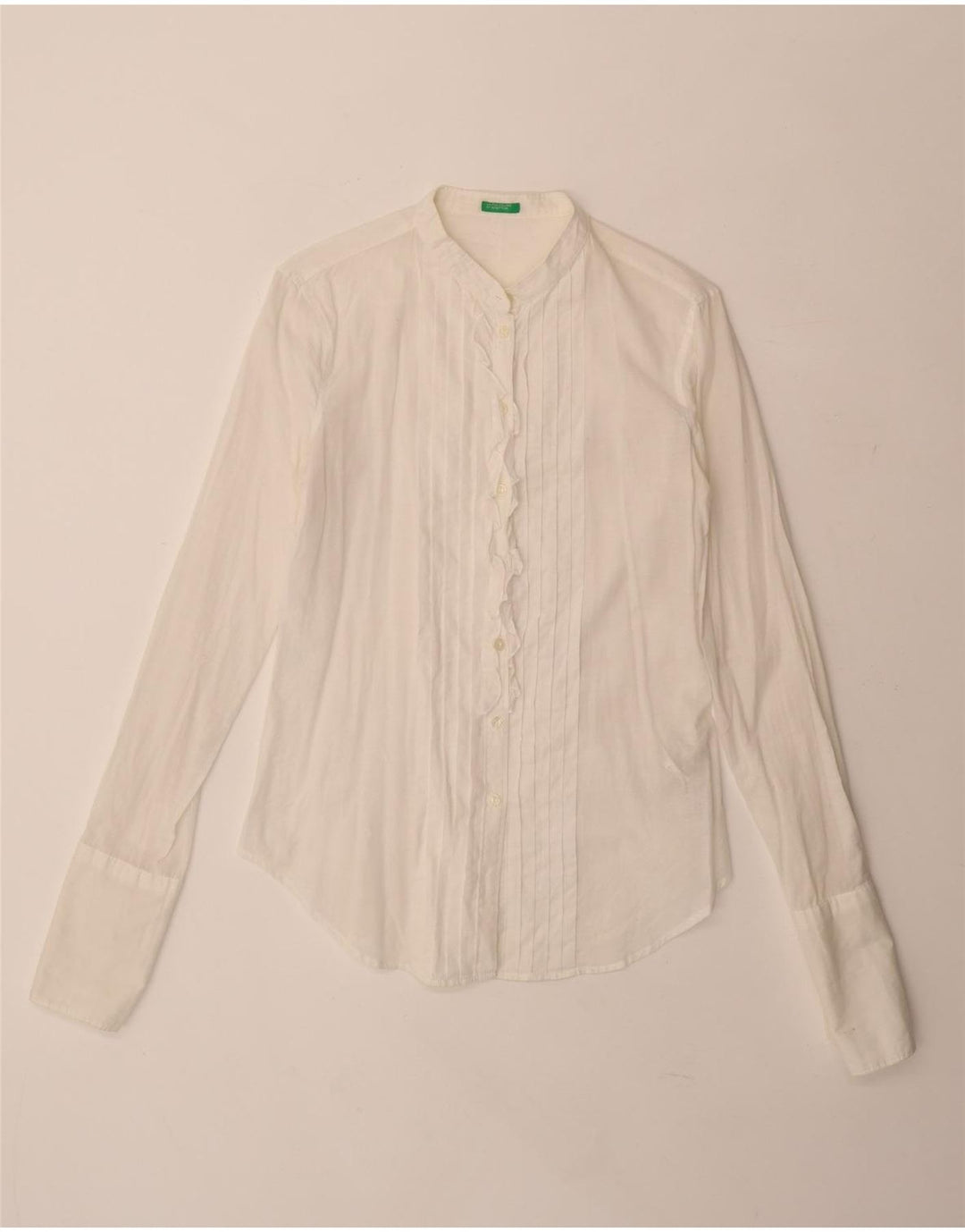 Benetton Camisa Formal Con Volantes En La Parte Delantera Para Mujer UK 40 Small Algodón Blanco