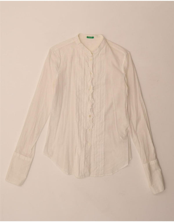 Benetton Camisa Formal Con Volantes En La Parte Delantera Para Mujer UK 40 Small Algodón Blanco