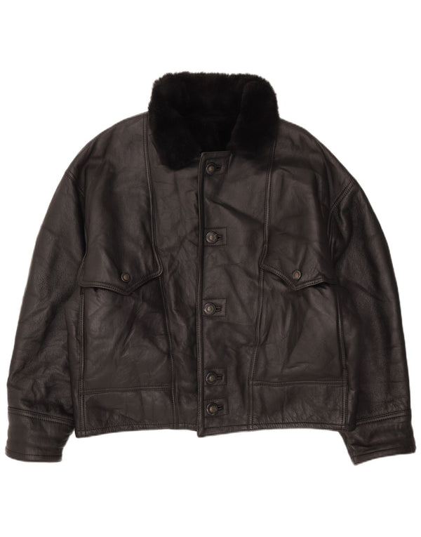 Chaqueta de piel de oveja vintage para hombre IT 52 XL cuero negro