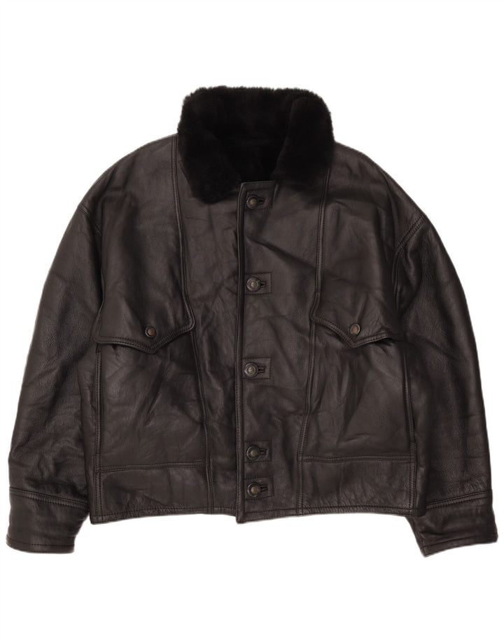 Chaqueta de piel de oveja vintage para hombre IT 52 XL cuero negro