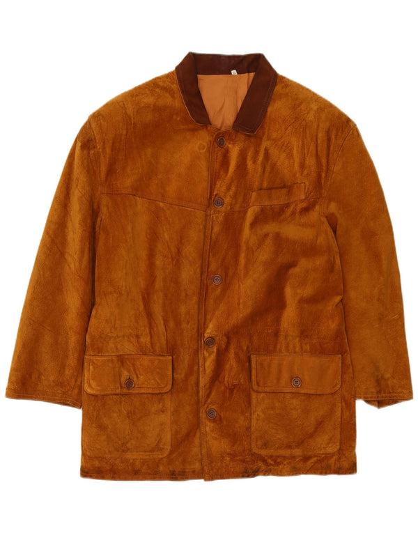 Vintage hombres ante abrigo Reino Unido 42 XL cuero marrón