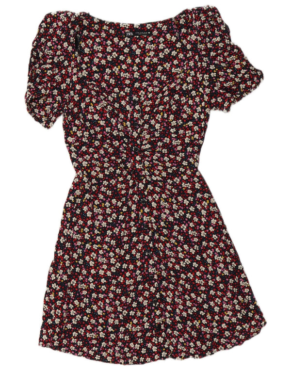Zara Vestido camisero para mujer UK 6 XS Poliéster floral multicolor