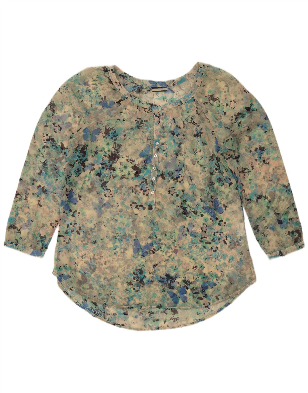 Vintage mujer blusa Top Reino Unido 18 XL turquesa manchado