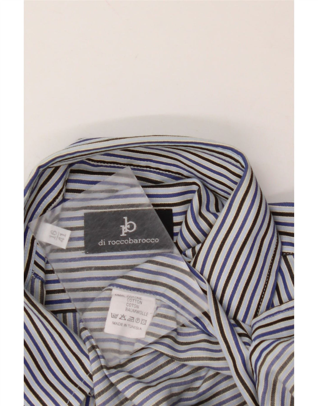 ROCCOBAROCCO Camisa Hombre Talla 41 16 Algodón Rayas Azul Grande