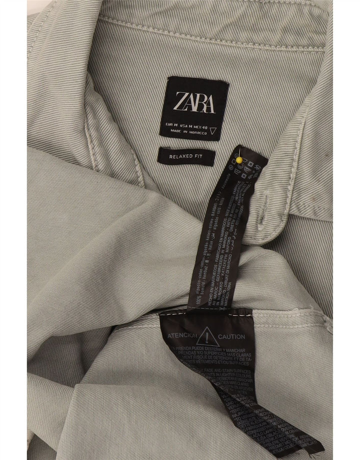 Zara Hombre Camisa Vaquera Relaxed Fit Algodón Gris Medio