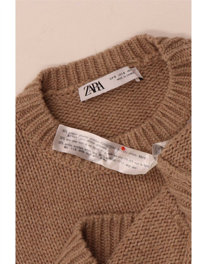 Zara Mujer Oversize Cuello Redondo Jersey Jersey UK 10 Small Marrón Poliéster