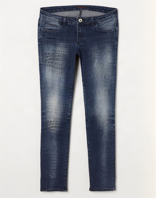 Vaqueros Pitillo Mujer Trussardi W34 L31 Azul Marino Estampado Animal