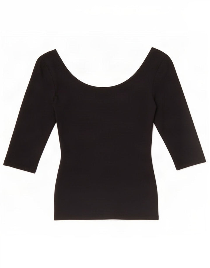 Zara Mujer Crop Off Hombro Top Manga 3/4 UK 8 Pequeño Poliamida Negro