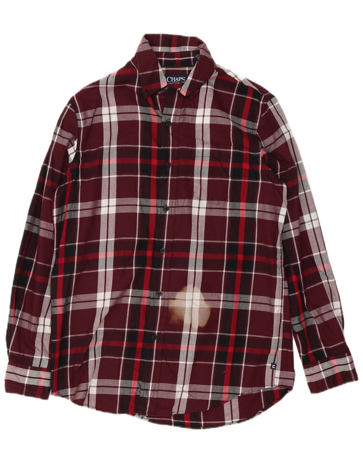 Chaps Camisa de franela para hombre pequeña de algodón a cuadros burdeos