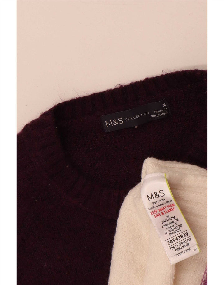Marks & Spencer Suéter de cuello redondo para mujer UK 44 Mediano Púrpura Rayas