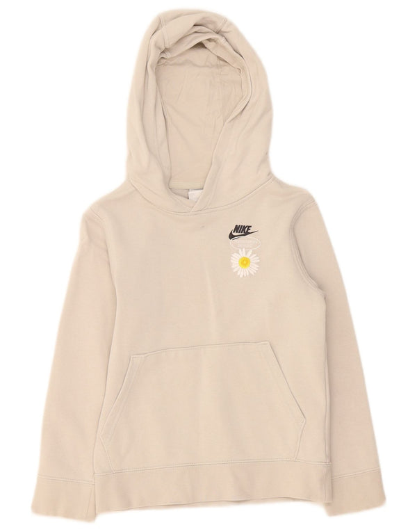 Nike - Sudadera con capucha para niña (8-9 años, talla pequeña, algodón floral beige)