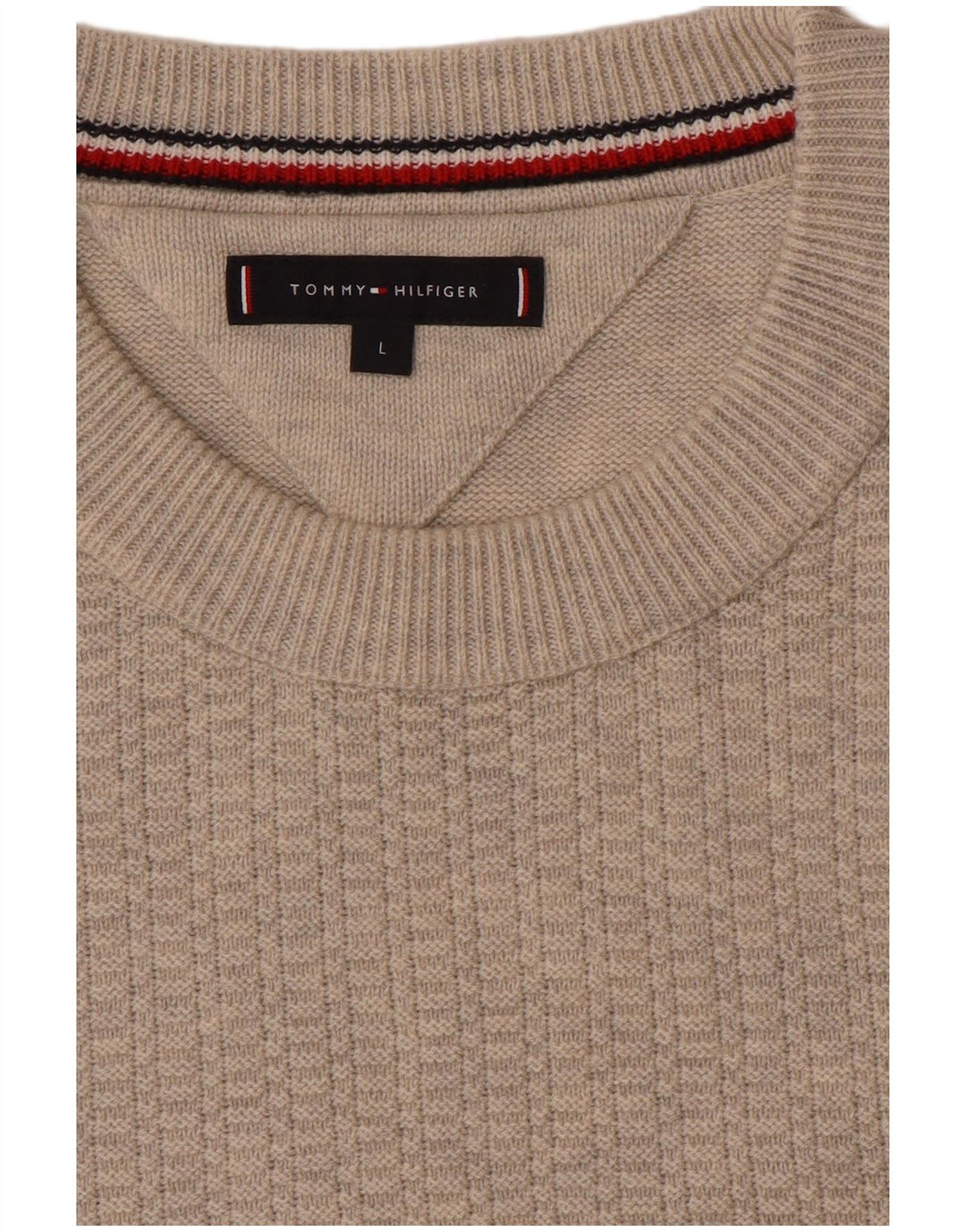 Tommy Hilfiger Suéter con cuello redondo para hombre, talla grande, color beige