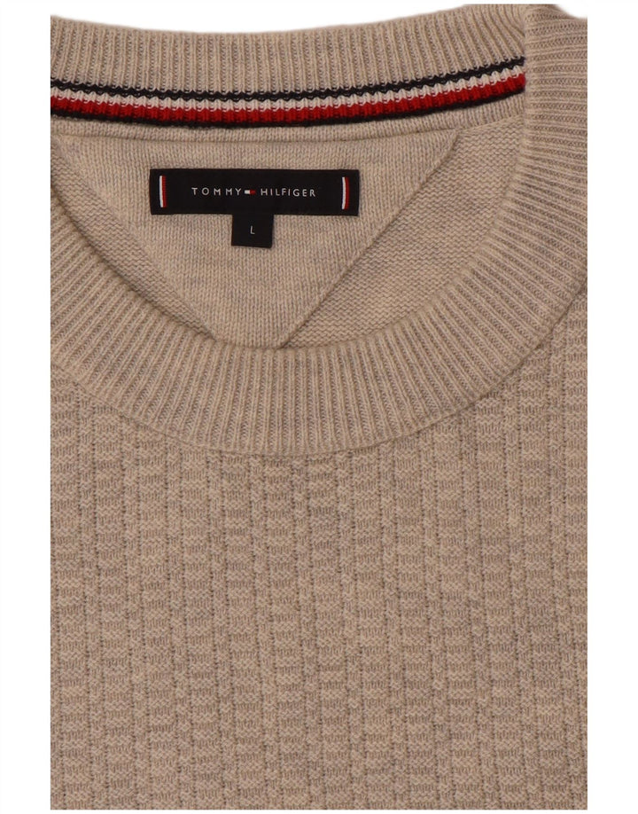Tommy Hilfiger Suéter con cuello redondo para hombre, talla grande, color beige