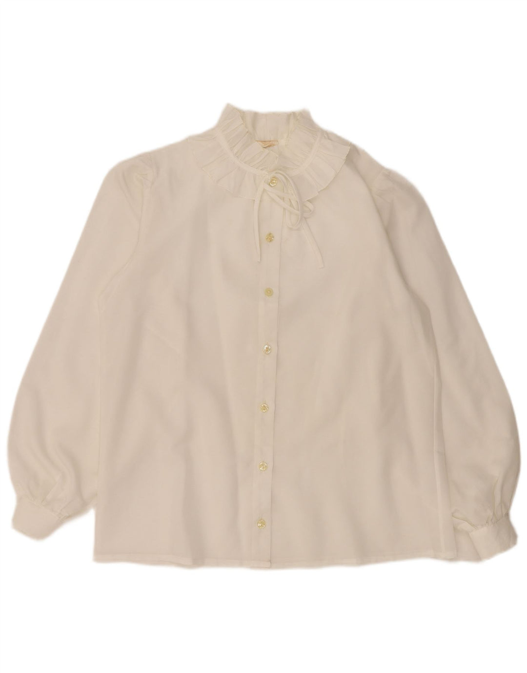 VINTAGE Blusa de camisa delantera con volantes para mujer Reino Unido 16 Blanco grande