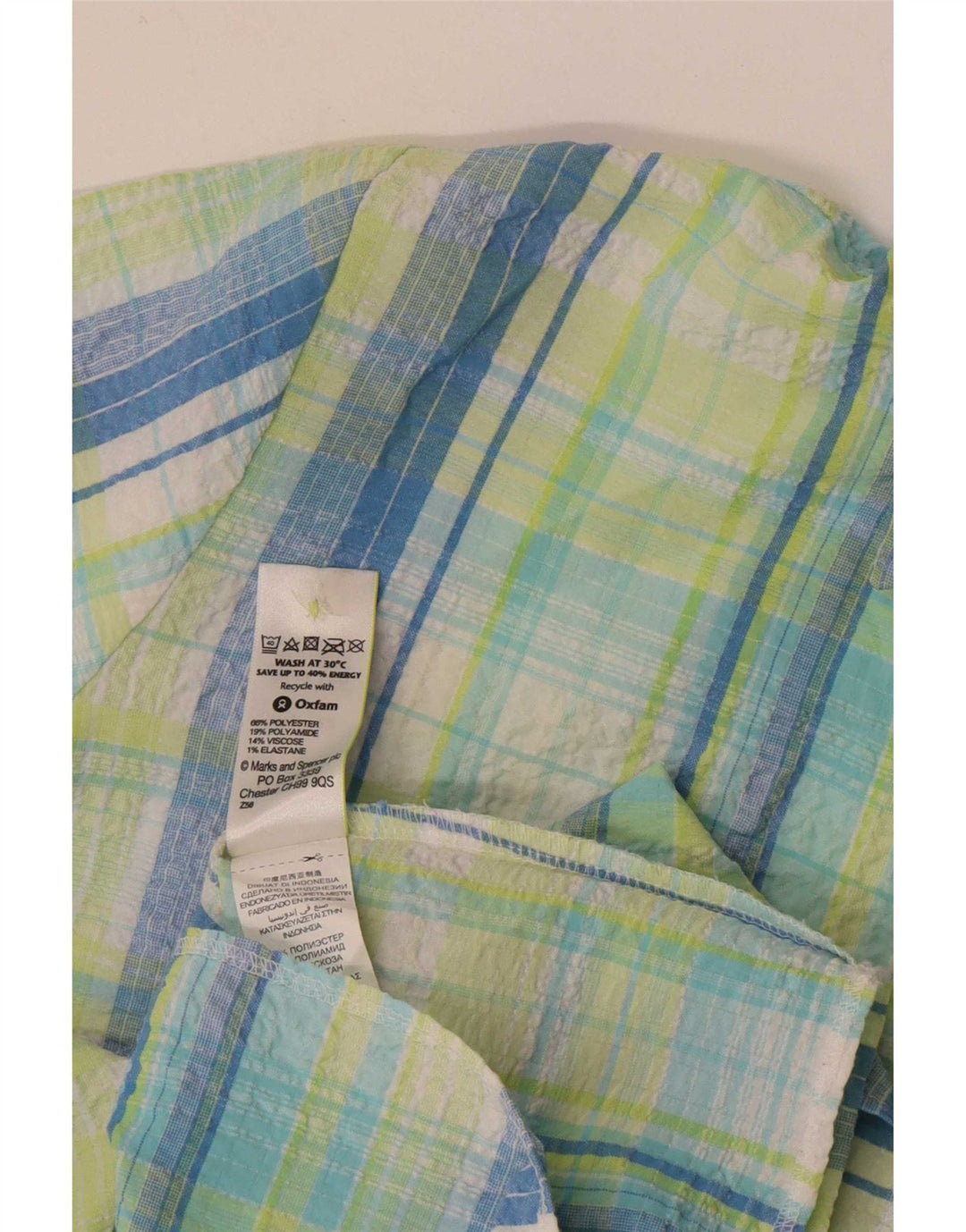 Marks & Spencer Camisa de manga corta para mujer UK 22 3XL Poliéster a cuadros verdes