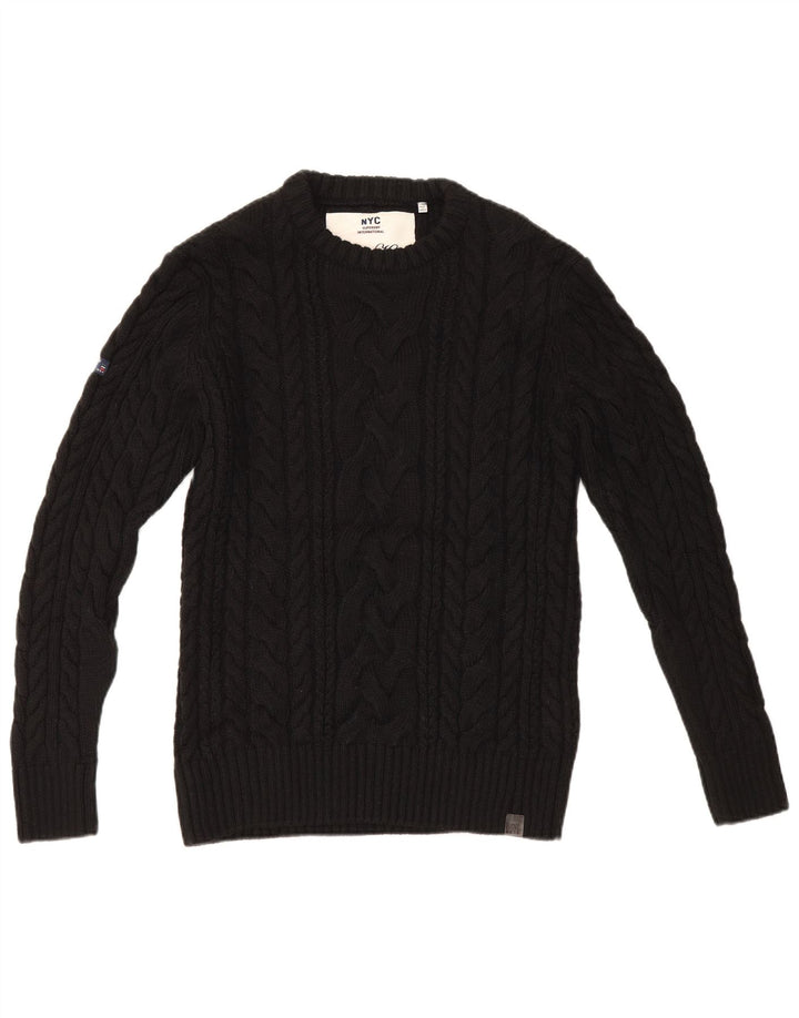 Superdry Jersey con cuello redondo para hombre, talla grande, acrílico negro