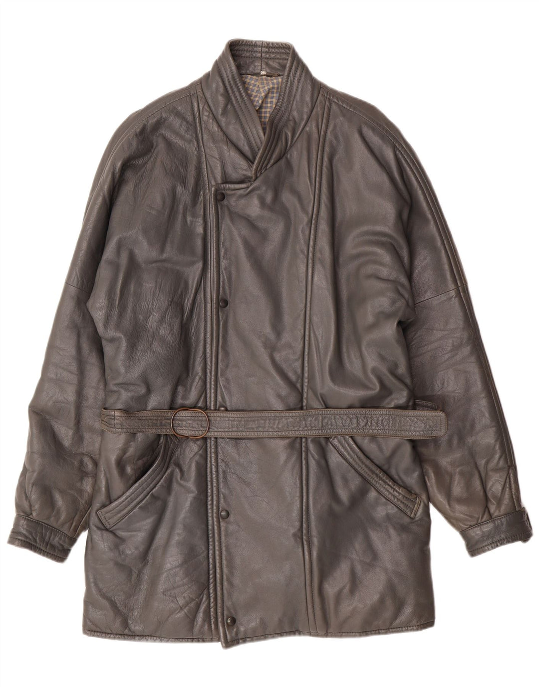 DRESSCO Abrigo de cuero para hombre IT 54 2XL Cuero gris